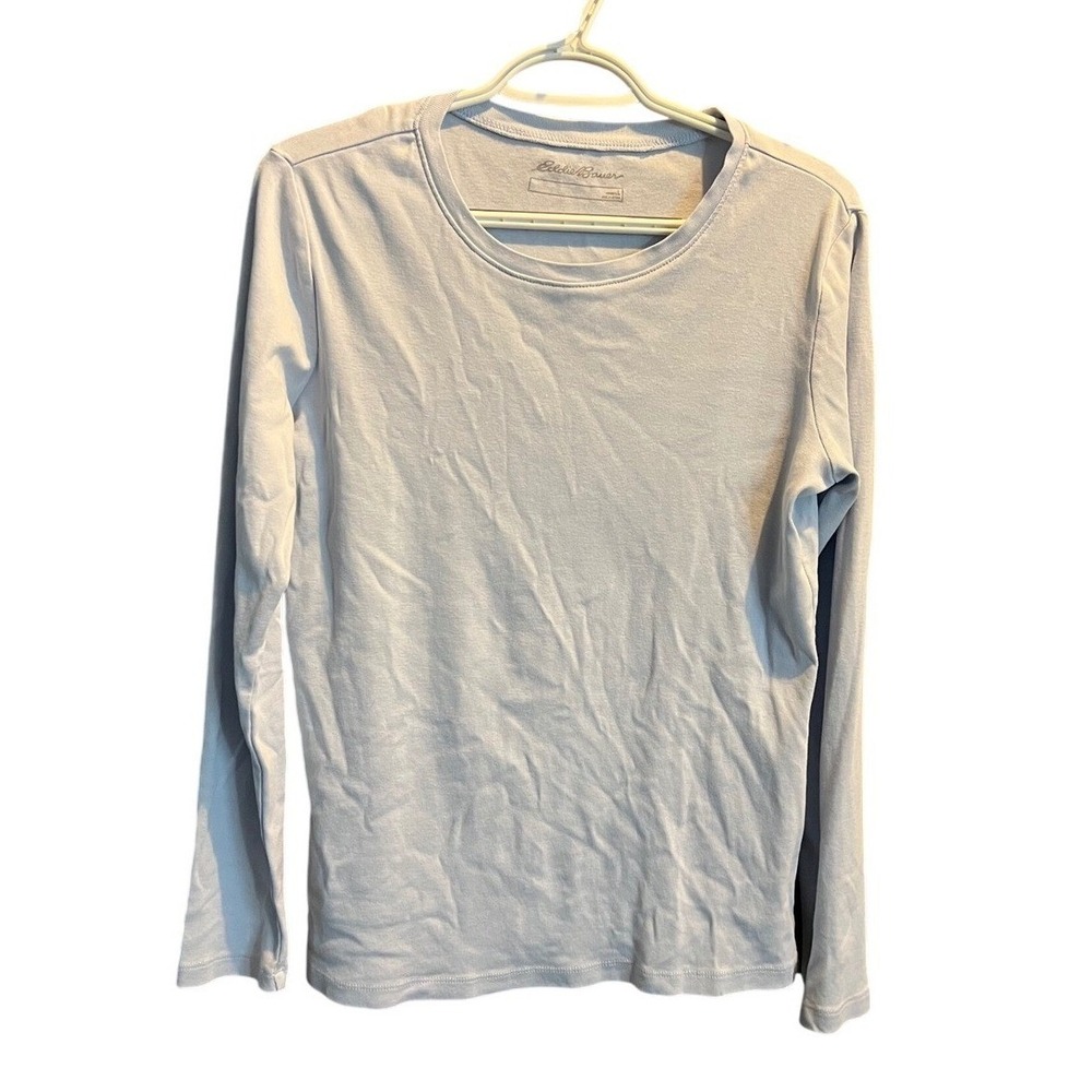 Eddie Bauer Womens Long Sleeve Crew Neck T-Shirt Light Blue Solid Basic Top S